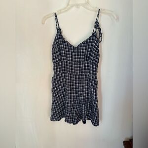 Abercrombie & Fitch Blue Gingham Plaid Linen Blend Romper Size S
